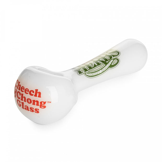 Cheech & Chong Glass 4.5" White Happy Herbs Hand Pipe W/Ash Catcher Mouthpiece