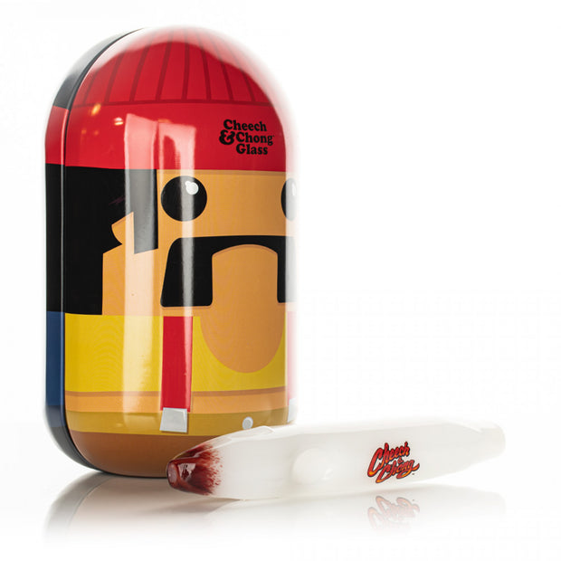 Cheech & Chong Glass 6" Labrador Hand Pipe In Collectble Tin