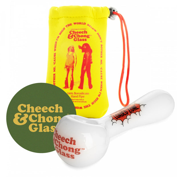 Cheech & Chong Glass 4.5" White Getting Loaded Zone Hand Pipe W/Ash Catcher Mouthpiece